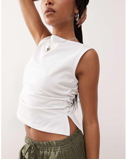 Reclaimed Vintage Natural Slash Neck Ruched Cinched Waist Tank