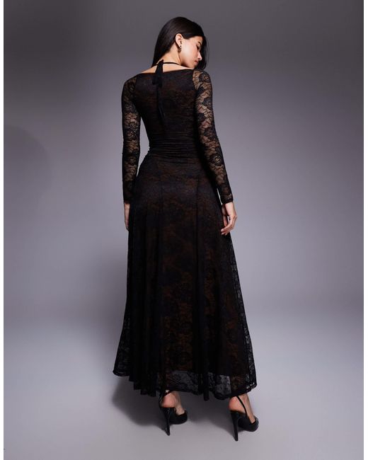 ASOS Long Sleeve Lace Maxi Dress With Seam Detail in Blue | Lyst