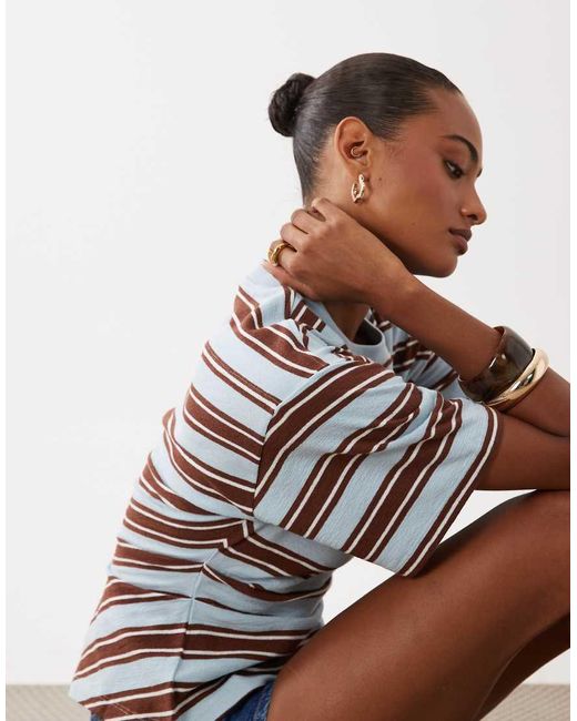 ASOS Gebreid Gestreept T-Shirt Met Textuur En Korsettaille in het Blue