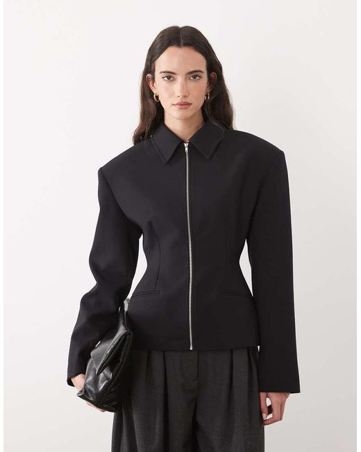 ASOS Black Tailored Cinch Waist Zip Through Jacket