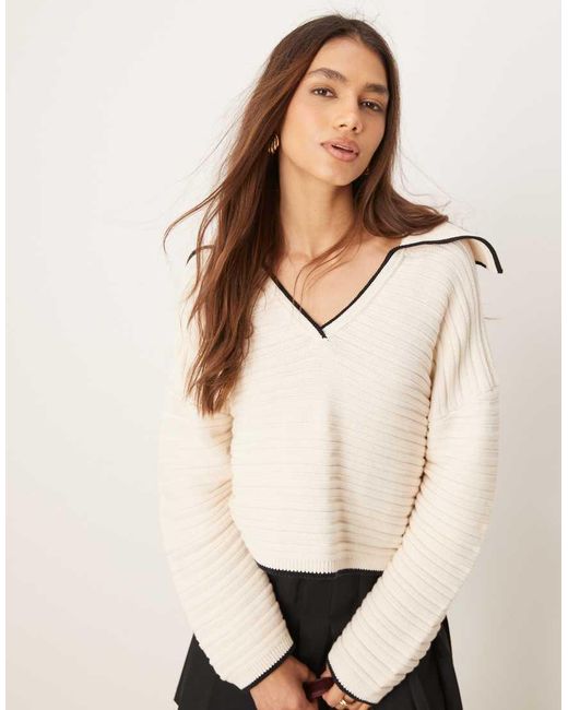 ASOS Natural Knitted Collar Jumper With Tipping Detail