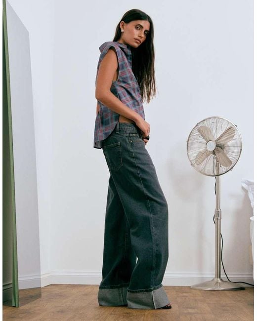 Lioness Gray Top Model Cuffed Hem Jeans