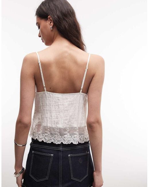 Monki White Textured Satin Lace Top