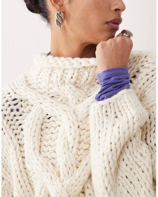 ASOS Natural Hand Knit Chunky Cable Crew Neck Jumper