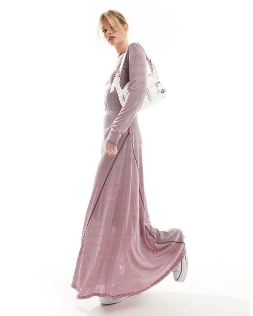 ASOS Pink Long Sleeve Maxi Dress With Seam Detail