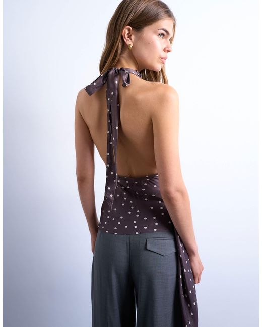 TOPSHOP Purple Satin Draped Cowl Neck Top