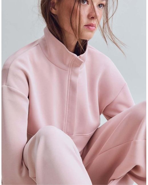 Stradivarius Pink Soft-touch Sweatshirt With Zip