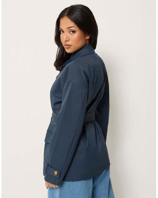 PixieGirl Blue Petite Belted Midi Trench Coat