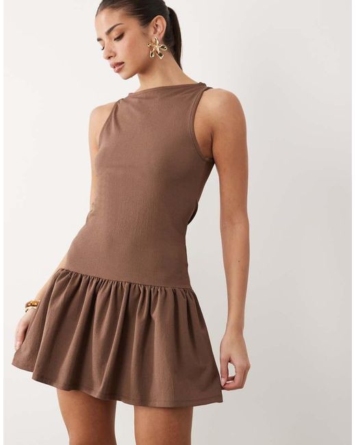 ASOS Natural Textured Crepe Sleeveless Peplum Mini Dress