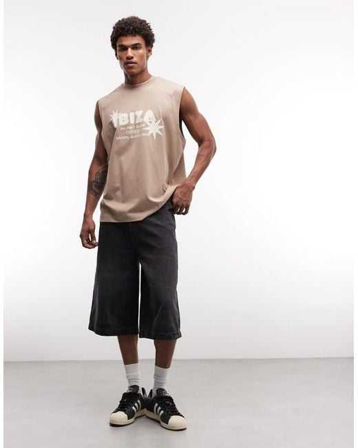 ASOS Brown Oversized Tank With Ibiza Graphic for men