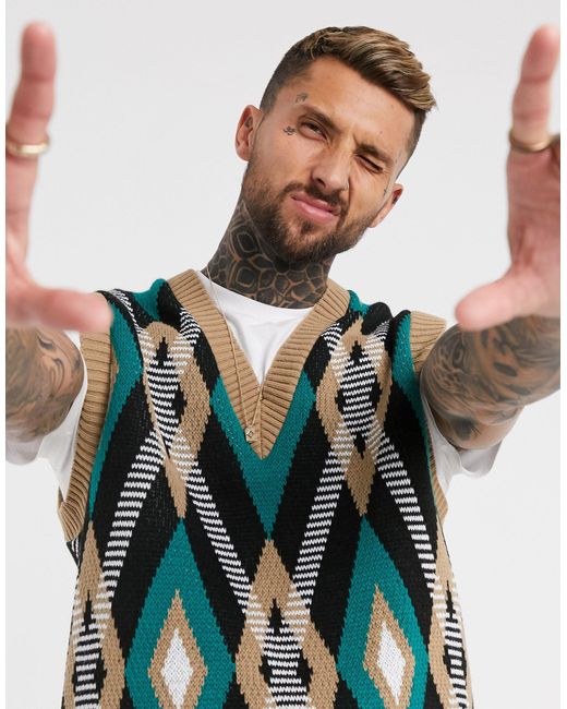 ASOS Multicolor Knitted Argyle Vest for men