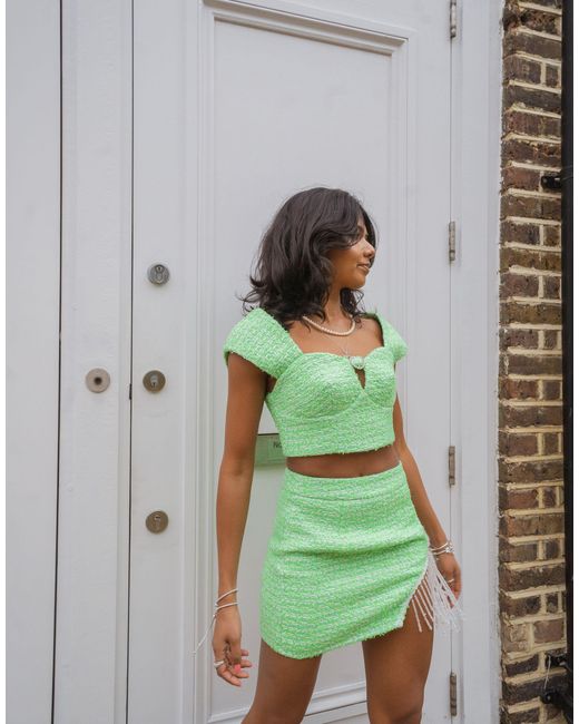 X pose and repeat - mini-jupe d'ensemble en bouclé avec franges à strass  Labelrail en coloris Vert | Lyst