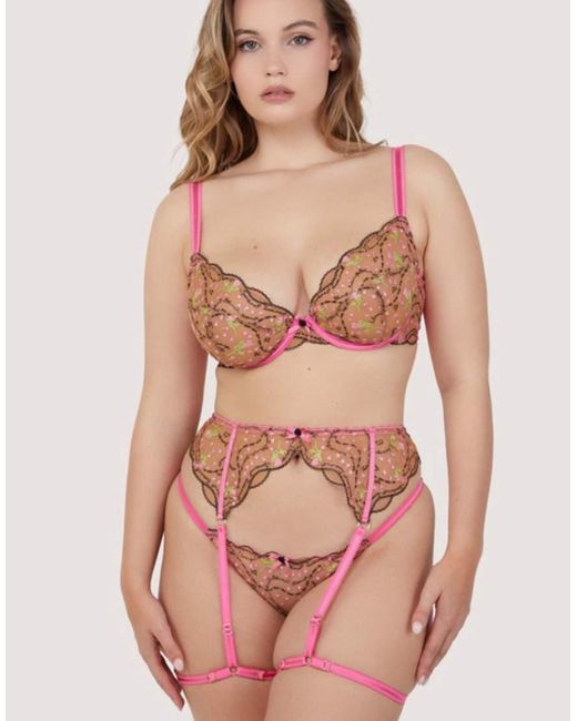 Playful Promises Pink Spank Me & Nude Custom Embroidery Suspender Belt