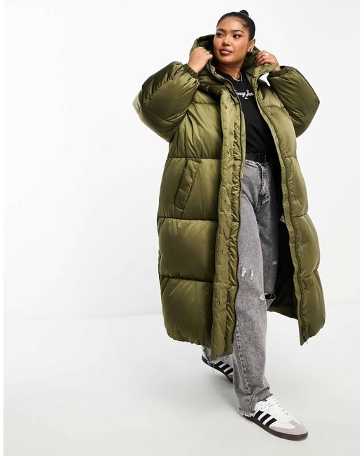 Plus doudoune longue satinee olive Tommy Hilfiger en coloris Vert Lyst