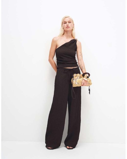 ONLY White High Waist Crinkle Textured Trousers Co-ord