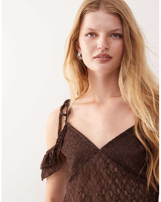 Reclaimed Vintage Brown Lace Cami Lace Top With Sleeve Detail