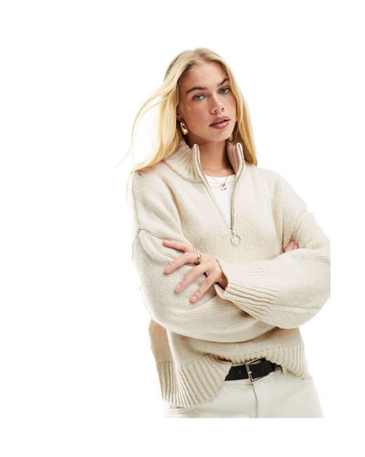 ASOS White Relaxed Jumper With Zip Collar