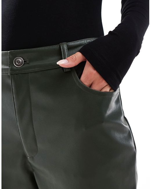 ASOS Black Asos Design Petite Faux Leather Straight Leg Trousers