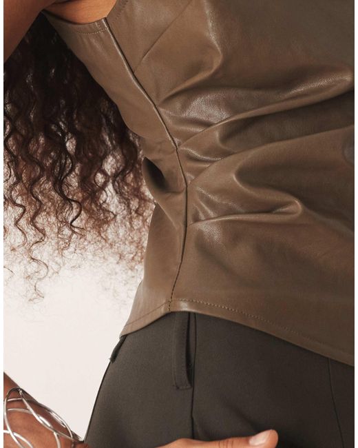 Pretty Lavish Green Leather Look Sleeveless Asymmetric Hem Top