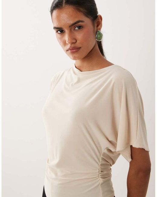 Miss Selfridge White Cinched Waist Cowl Back Top With Lace Trim