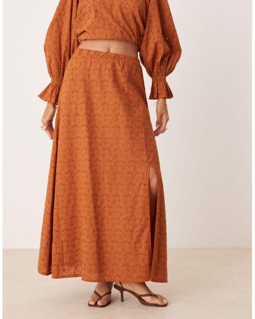 ASOS Brown Premium Broderie Dropped Waist Co-ord Maxi Skirt