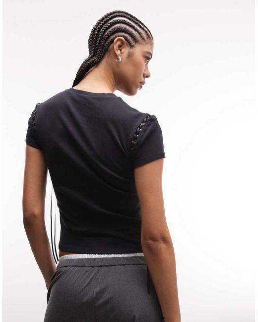 Weekday Black Slim Festival T-shirt With Cross Tie Detail