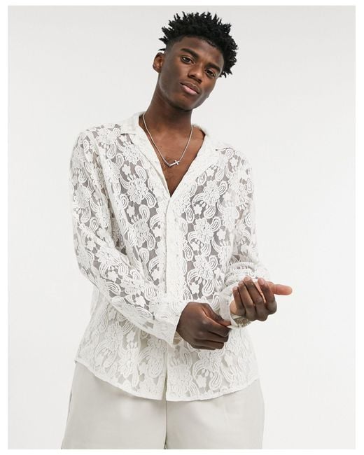 ASOS Regular Fit Lace Shirt With Revere Collar in White for Men