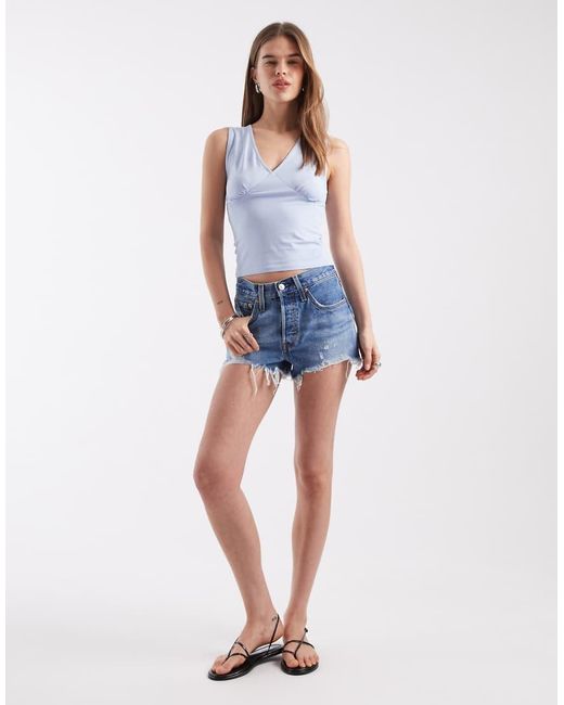Levi's Blue 501 Original Mid Shorts With Raw Hem