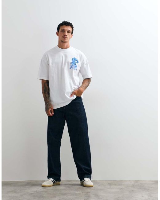 AllSaints Blue Bulldog Short Sleeve Graphic Logo T-Shirt With Back Print for men