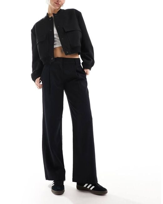 Monki Black Wide Leg Low Waist Tailored Trousers