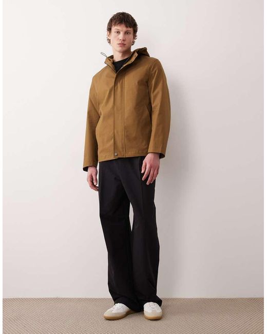 Mango Brown Cotton Rich Zip Through Hooded Parka Jacket for men