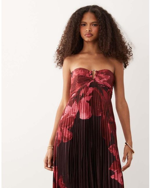 Abercrombie & Fitch Pink Strapless Plisse Maxi Dress With Scarf Detail