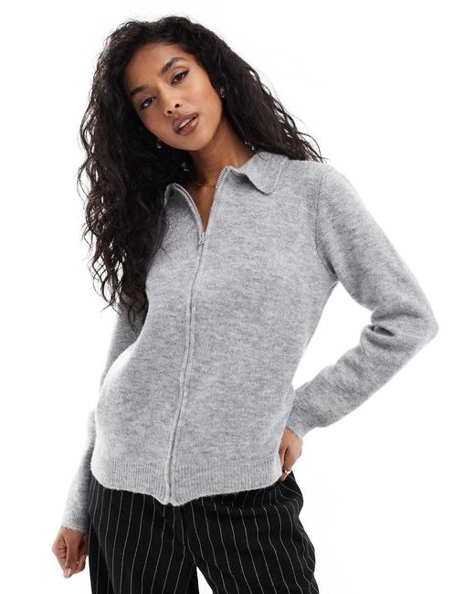 ASOS Gray Oversized Collar Zip Up Cardigan