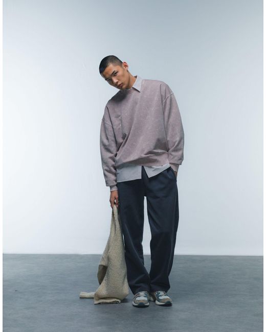 Topman Gray Premium Heavyweight Oversized Fit Sweatshirt With Acid Wash for men