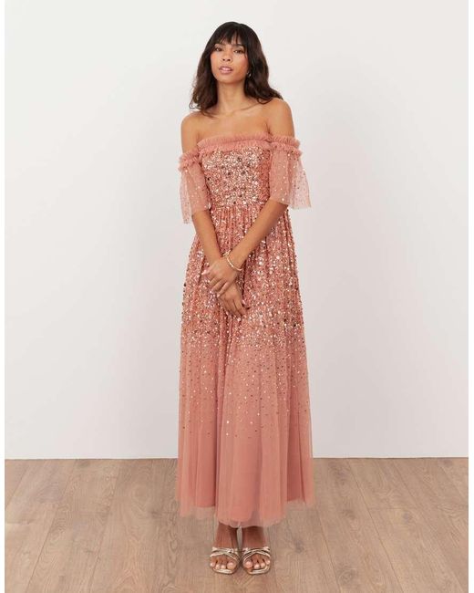 Maya Pink Embellished Bardot Midaxi Dress