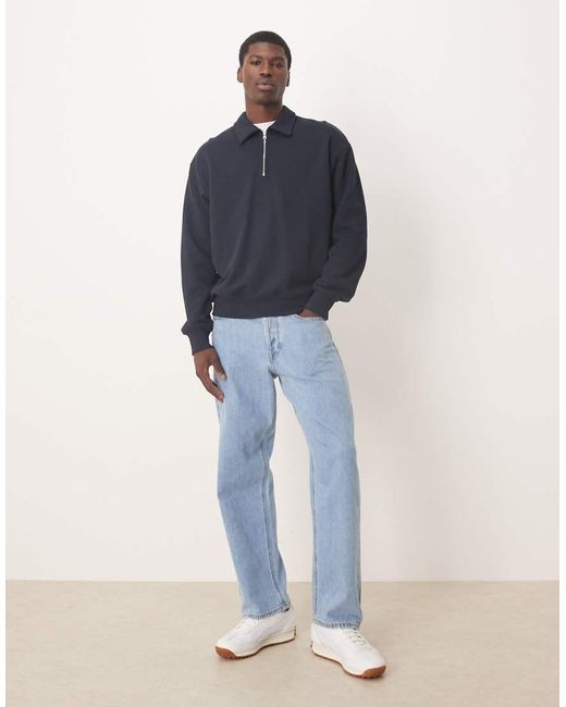 ARKET Blue Half Zip Lightweight Sweatshirt With Polo Collar for men