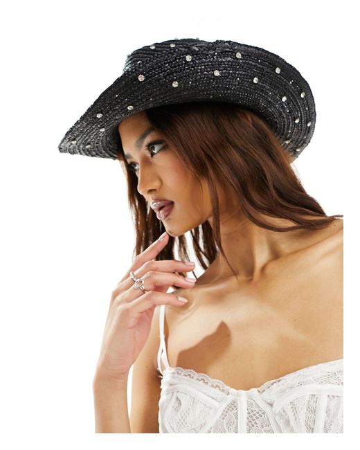 South Beach Black Bridal Embellished Straw Cowboy Hat