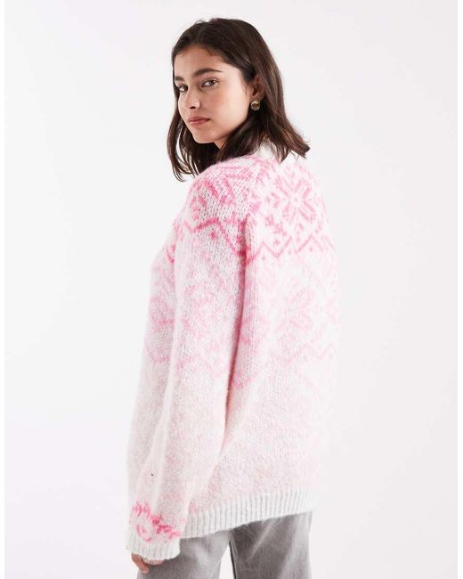 Jersey Rosa Pastel Con Cuello Alto Y Estampado De Grecas Alpinas De Punto De Pieces de color Pink