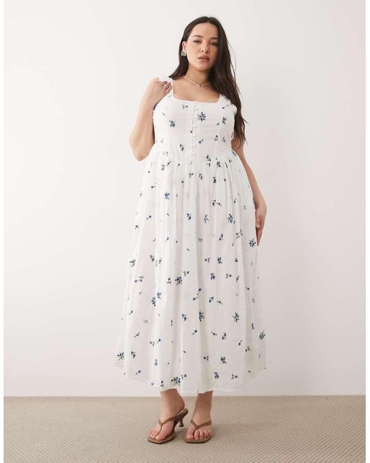 Nobody's Child Gray Cotton Rich Embroidered Milkmaid Midi Dress