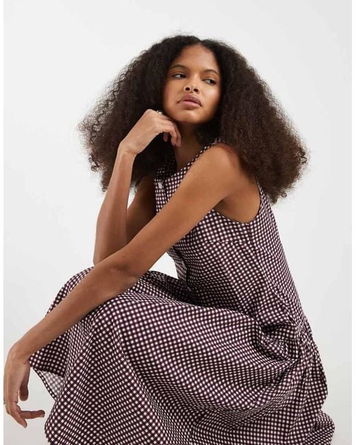 Motel Purple Miriam Drop Waist Midaxi Button Detail Dress