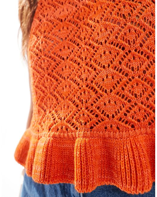 Miss Selfridge Orange Crochet Halter Neck Top