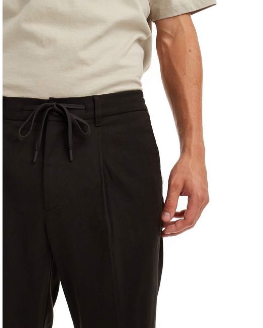SELECTED Black Relaxed Tapered Fit Waistband Trouser for men
