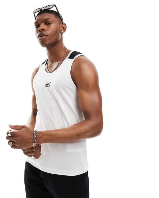EA7 Armani Centre Logo Contrast Taping Vest in White for Men Lyst UK
