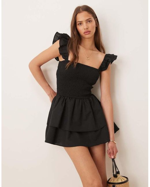 esmé studios Natural Esmee Exclusive Shirred Beach Dress With Frill Straps And Bow Detail