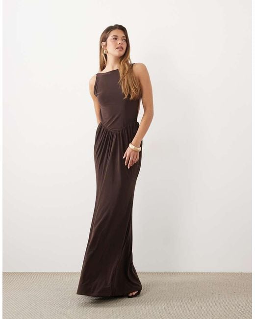 ASOS Brown High Neck Low Back Maxi Dress