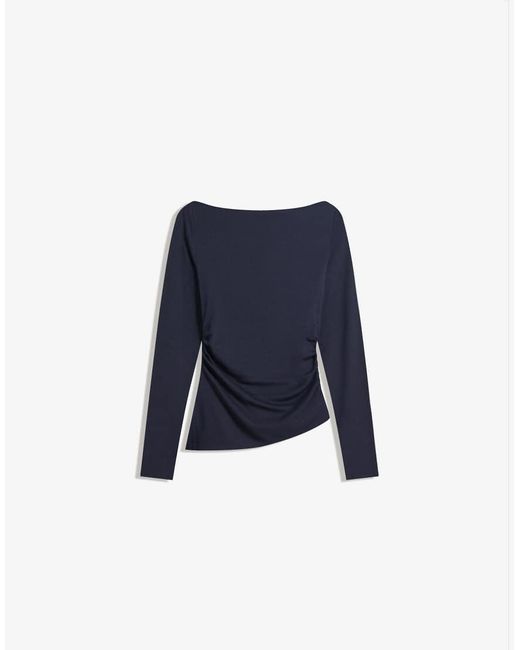 Bershka Blue Long Sleeve Asymmetric T-shirt