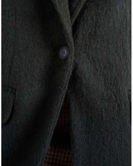 TOPSHOP Black Longline Brushed One Button Wool Blend Blazer Coat