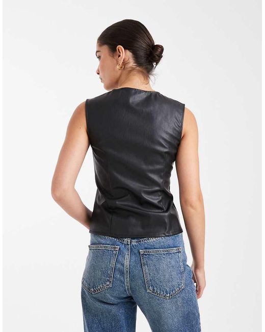 Miss Selfridge Blue Faux Leather Vest