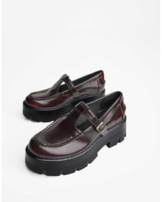 Bershka White Chunky Sole Loafers With Strap
