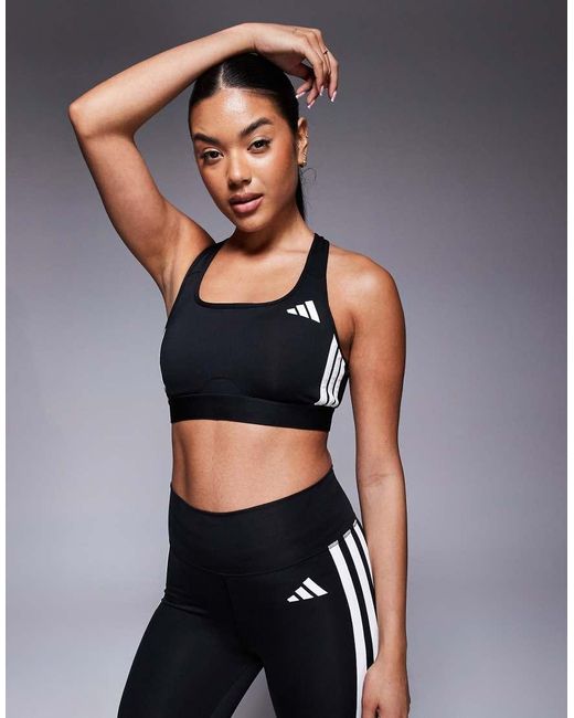 Adidas Originals Gray Adidas Training 3 Stripe Mid Support Sports Bra